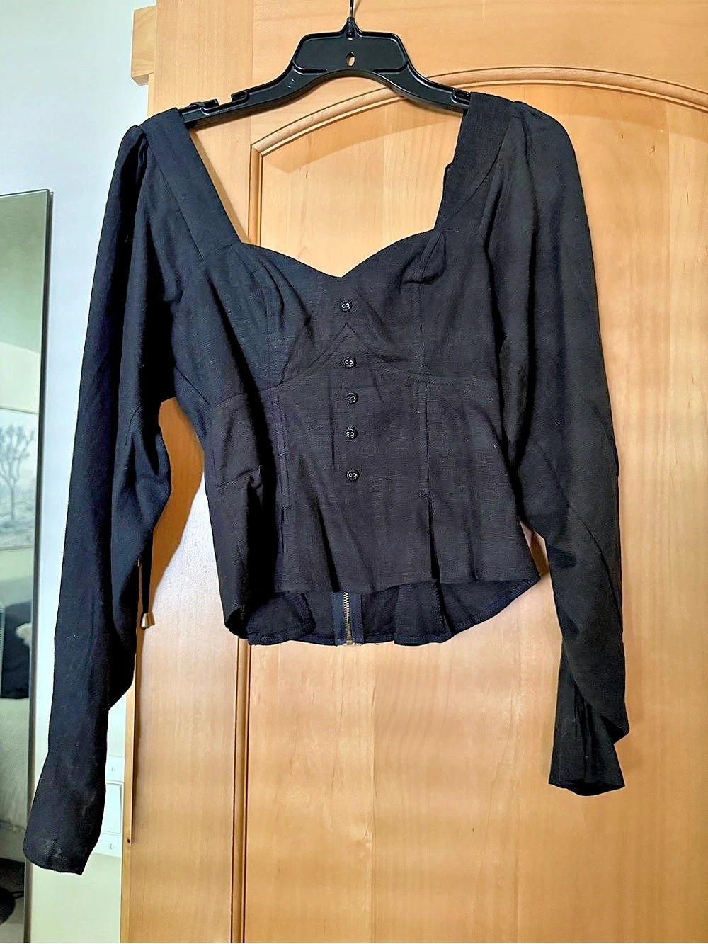 Black Ruched Sleeve Blouse